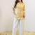 Embroidered Beige & Yellow lining Cotton Blend Co Ords for Women
