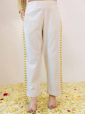 Embroidered Beige & Yellow lining Cotton Blend Co Ords for Women 3