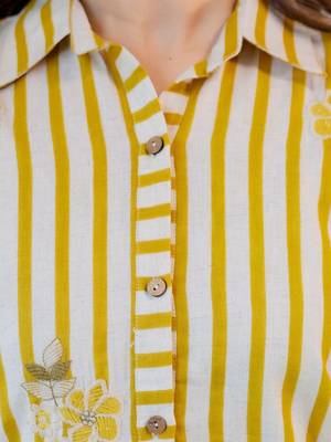 Embroidered Beige & Yellow lining Cotton Blend Co Ords for Women 4