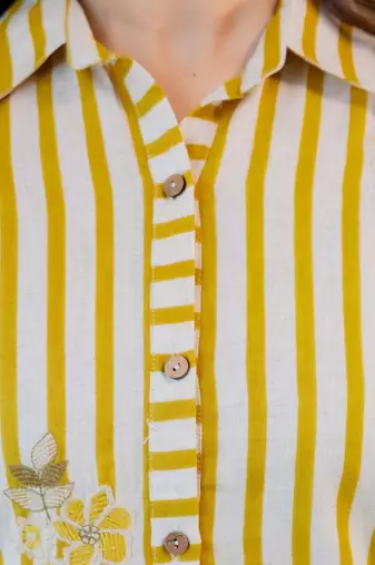 Embroidered Beige & Yellow lining Cotton Blend Co Ords for Women