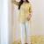 Embroidered Beige & Yellow lining Cotton Blend Co Ords for Women