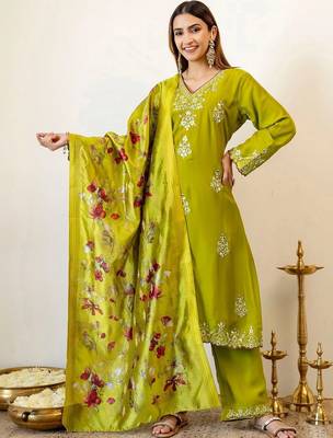 Women Ethnic Motifs Embroidered Mirror Work Kurta with Palazzos & With Dupatta 2
