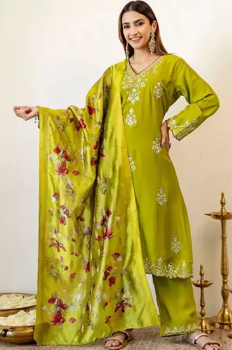 Women Ethnic Motifs Embroidered Mirror Work Kurta with Palazzos & With Dupatta