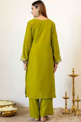 Women Ethnic Motifs Embroidered Mirror Work Kurta with Palazzos & With Dupatta