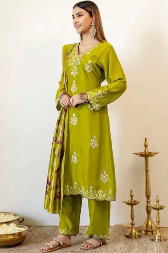 Women Ethnic Motifs Embroidered Mirror Work Kurta with Palazzos & With Dupatta