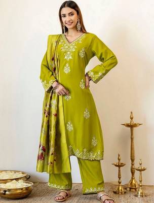 Women Ethnic Motifs Embroidered Mirror Work Kurta with Palazzos & With Dupatta 1