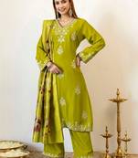 Women Ethnic Motifs Embroidered Mirror Work Kurta with Palazzos & With Dupatta