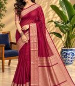 Maroon Banarasi Woven Gold Zari Design Pure Soft Georgette Fabric Lightweight Saree Unstitche