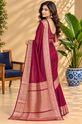 Maroon Banarasi Woven Gold Zari Design Pure Soft Georgette Fabric Lightweight Saree Unstitche 3