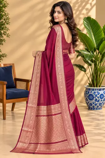 Maroon Banarasi Woven Gold Zari Design Pure Soft Georgette Fabric Lightweight Saree Unstitche
