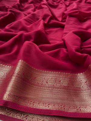 Maroon Banarasi Woven Gold Zari Design Pure Soft Georgette Fabric Lightweight Saree Unstitche 5