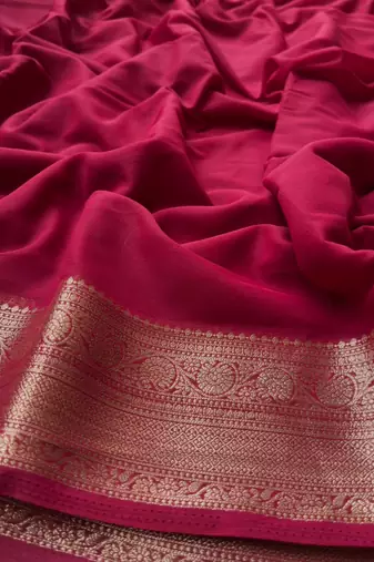 Maroon Banarasi Woven Gold Zari Design Pure Soft Georgette Fabric Lightweight Saree Unstitche