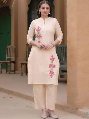 Embroidered Peach Pure Cotton Co Ords for Women 1