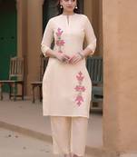 Embroidered Peach Pure Cotton Co Ords for Women