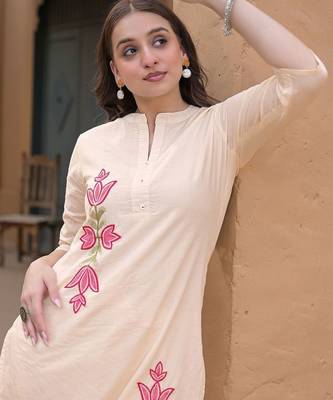 Embroidered Peach Pure Cotton Co Ords for Women 2