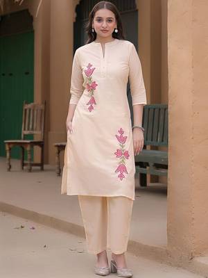 Embroidered Peach Pure Cotton Co Ords for Women 4