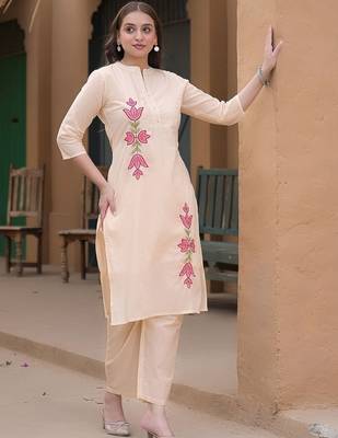 Embroidered Peach Pure Cotton Co Ords for Women 5