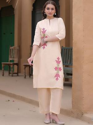 Embroidered Peach Pure Cotton Co Ords for Women 7