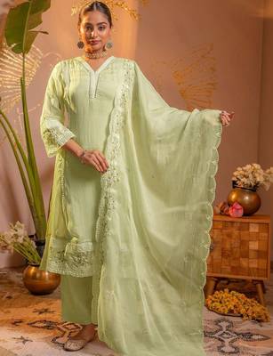 Women Ethnic Motifs Embroidered Regular Thread Work Kurta with Trousers & With Dupatta 1