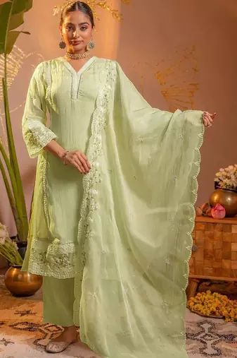 Women Ethnic Motifs Embroidered Regular Thread Work Kurta with Trousers & With Dupatta