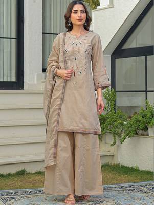 Women Embroidered Regular Kurta with Palazzos & With Dupatta 1