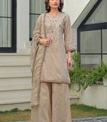 Women Embroidered Regular Kurta with Palazzos & With Dupatta