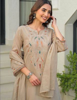 Women Embroidered Regular Kurta with Palazzos & With Dupatta 5