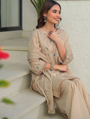 Women Embroidered Regular Kurta with Palazzos & With Dupatta 7