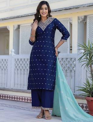 Women Regular Sequinned Kurta with Palazzos With Dupatta 3