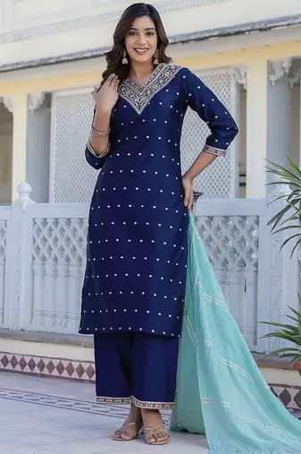 Women Regular Sequinned Kurta with Palazzos With Dupatta