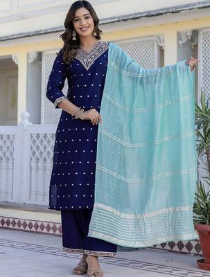 Women Regular Sequinned Kurta with Palazzos With Dupatta 4