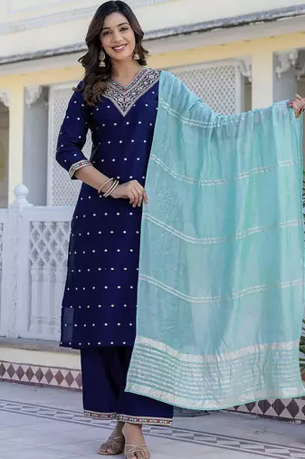 Women Regular Sequinned Kurta with Palazzos With Dupatta