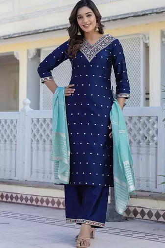 Women Regular Sequinned Kurta with Palazzos With Dupatta