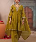 Women Ethnic Motifs Embroidered Regular Thread Work Pure Cotton Kurta with Palazzos & With Dupatta
