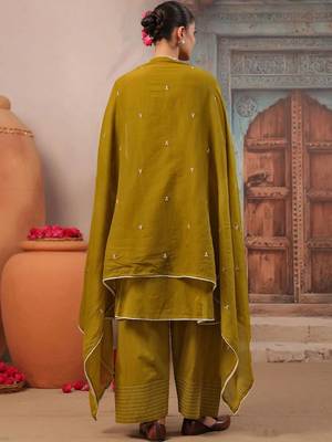 Women Ethnic Motifs Embroidered Regular Thread Work Pure Cotton Kurta with Palazzos & With Dupatta 2