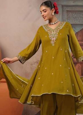 Women Ethnic Motifs Embroidered Regular Thread Work Pure Cotton Kurta with Palazzos & With Dupatta 3