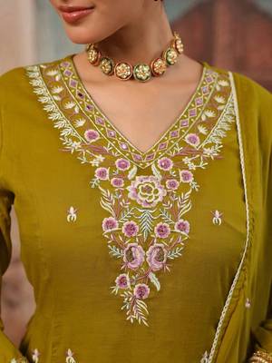 Women Ethnic Motifs Embroidered Regular Thread Work Pure Cotton Kurta with Palazzos & With Dupatta 4