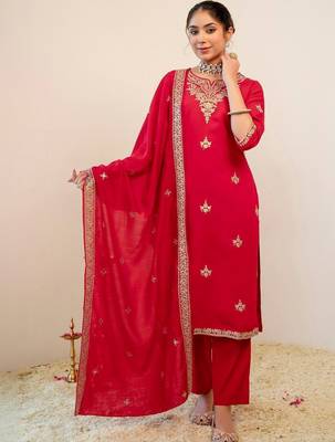 Women Ethnic Motifs Embroidered Regular Kurta with Trousers & With Dupatta 1