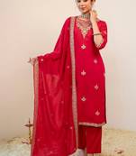 Women Ethnic Motifs Embroidered Regular Kurta with Trousers & With Dupatta