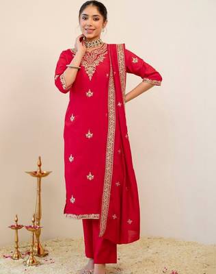 Women Ethnic Motifs Embroidered Regular Kurta with Trousers & With Dupatta 7