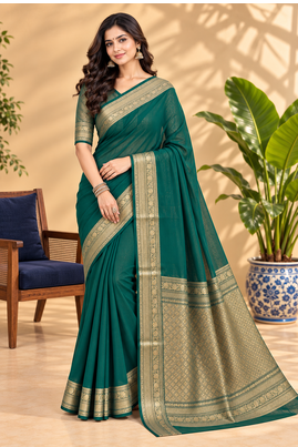 Green Banarasi Woven Gold Zari Design Pure Soft Georgette Fabric Lightweight Saree Unstitche 1