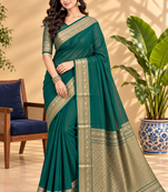 Green Banarasi Woven Gold Zari Design Pure Soft Georgette Fabric Lightweight Saree Unstitche