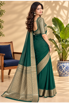 Green Banarasi Woven Gold Zari Design Pure Soft Georgette Fabric Lightweight Saree Unstitche 3