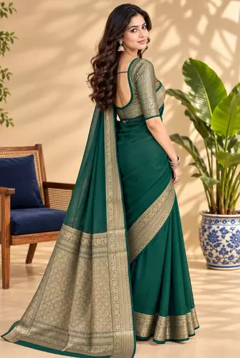 Green Banarasi Woven Gold Zari Design Pure Soft Georgette Fabric Lightweight Saree Unstitche