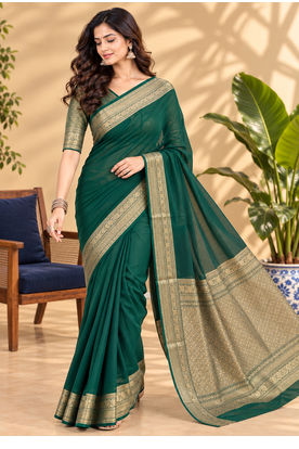 Green Banarasi Woven Gold Zari Design Pure Soft Georgette Fabric Lightweight Saree Unstitche 4