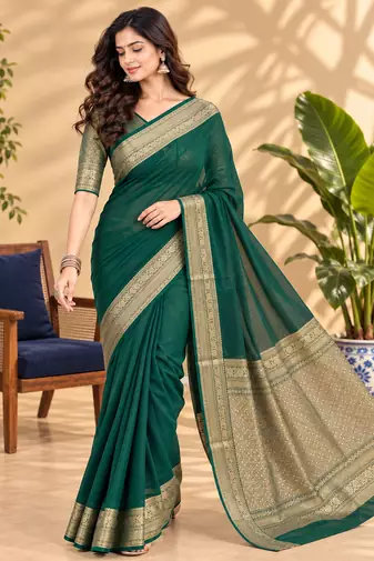 Green Banarasi Woven Gold Zari Design Pure Soft Georgette Fabric Lightweight Saree Unstitche
