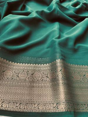 Green Banarasi Woven Gold Zari Design Pure Soft Georgette Fabric Lightweight Saree Unstitche 5