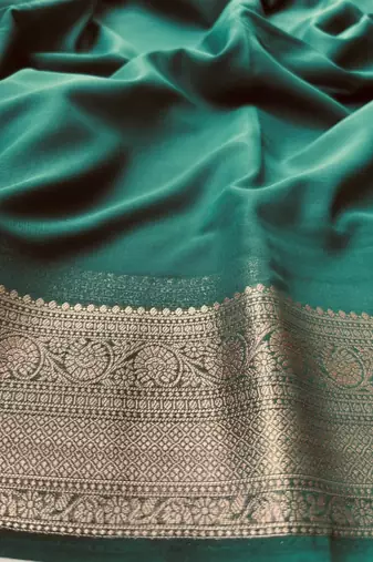 Green Banarasi Woven Gold Zari Design Pure Soft Georgette Fabric Lightweight Saree Unstitche