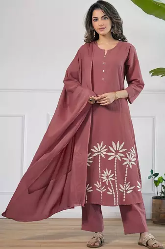 Women Ethnic Motifs Printed Regular Pure Cotton Kurta with Trousers & With Dupatta