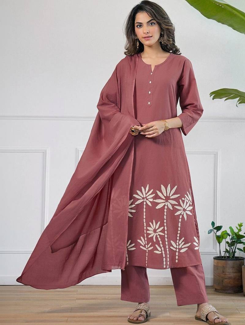 Women Ethnic Motifs Printed Regular Pure Cotton Kurta with Trousers & With Dupatta